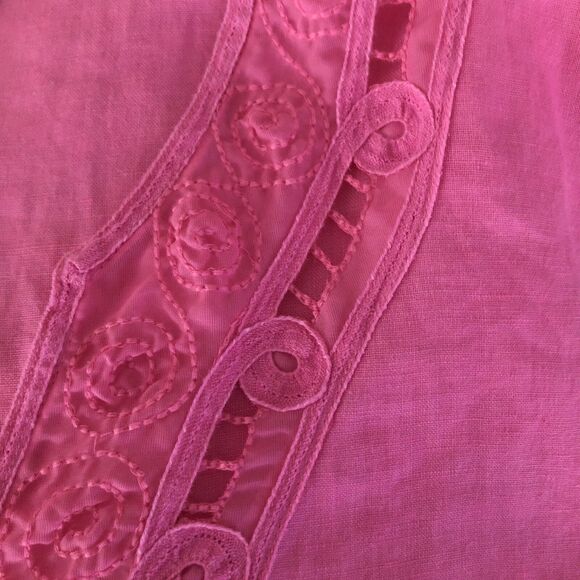 Silkland 100% Linen Embroidered Tunic Womens Sz 1X Pink V-Neck Flare Sleeve Boho - Picture 6 of 14